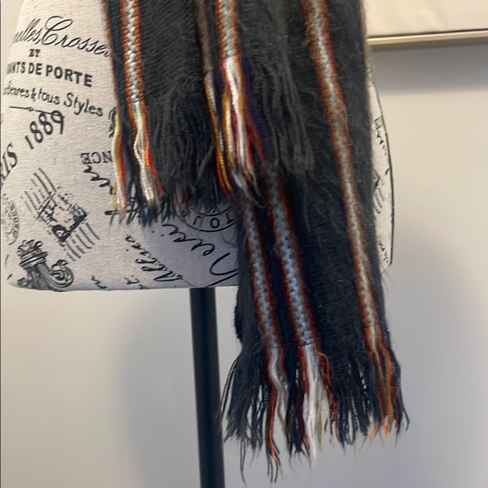 Unisex Handmade Wool Striped Black Scarf - Picture 5 of 6
